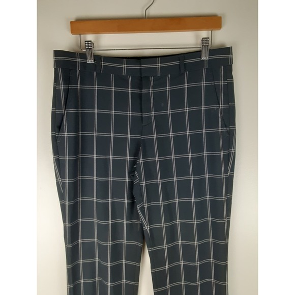 Banana Republic Womens Navy Blue Grid Plaid Ryan Dress Pants Slacks Unlined 6 - Picture 2 of 16